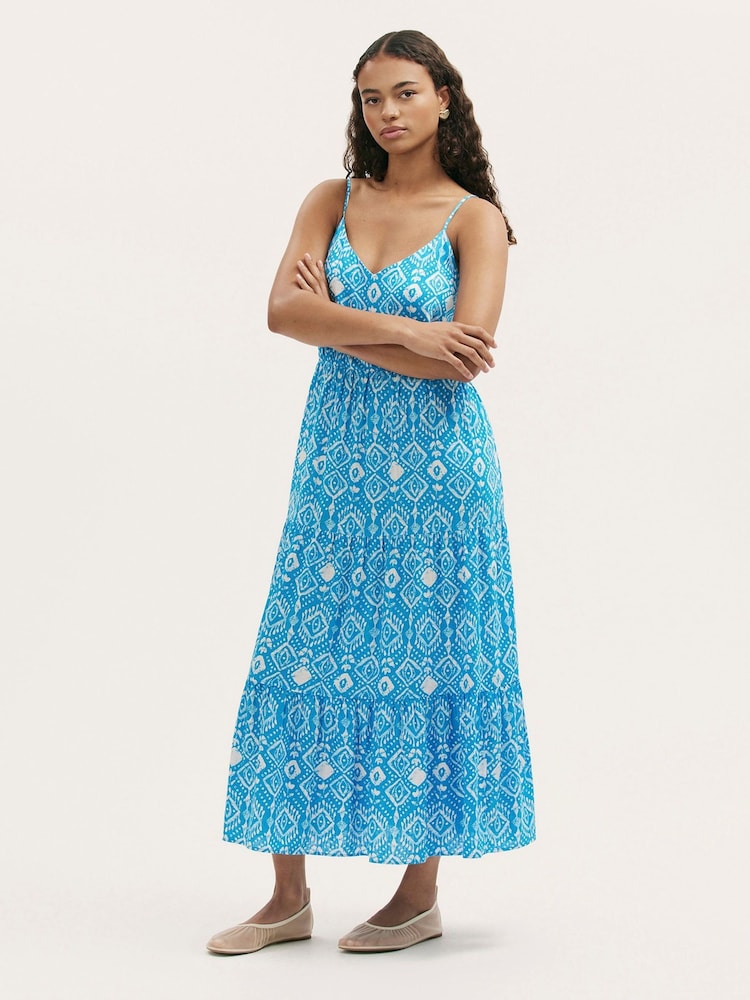 Finery Blue Emmie Cotton Strappy Midi Tiered Dress - Image 1 of 4