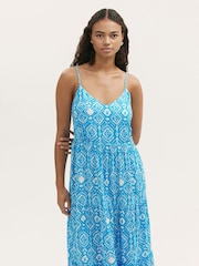 Finery Blue Emmie Cotton Strappy Midi Tiered Dress - Image 2 of 4