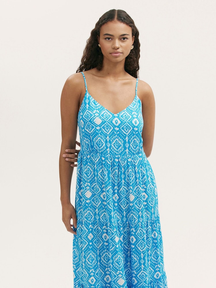 Finery Blue Emmie Cotton Strappy Midi Tiered Dress - Image 2 of 4