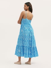 Finery Blue Emmie Cotton Strappy Midi Tiered Dress - Image 4 of 4