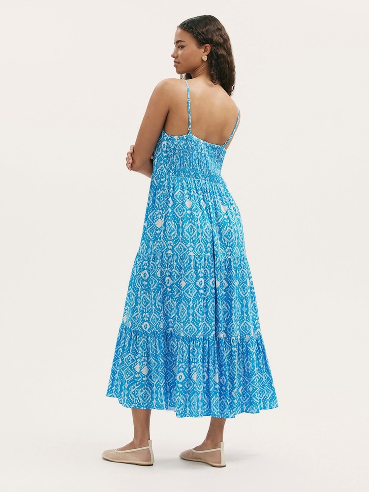 Finery Blue Emmie Cotton Strappy Midi Tiered Dress - Image 4 of 4