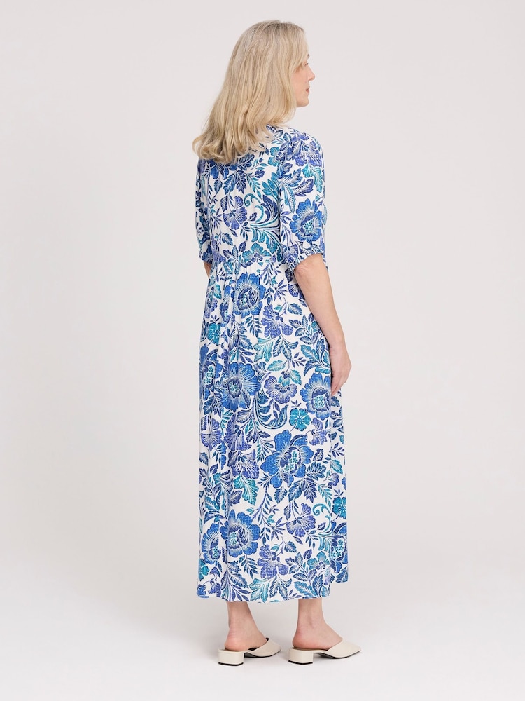 Finery Blue Logan Floral Midi Dress - Image 4 of 4