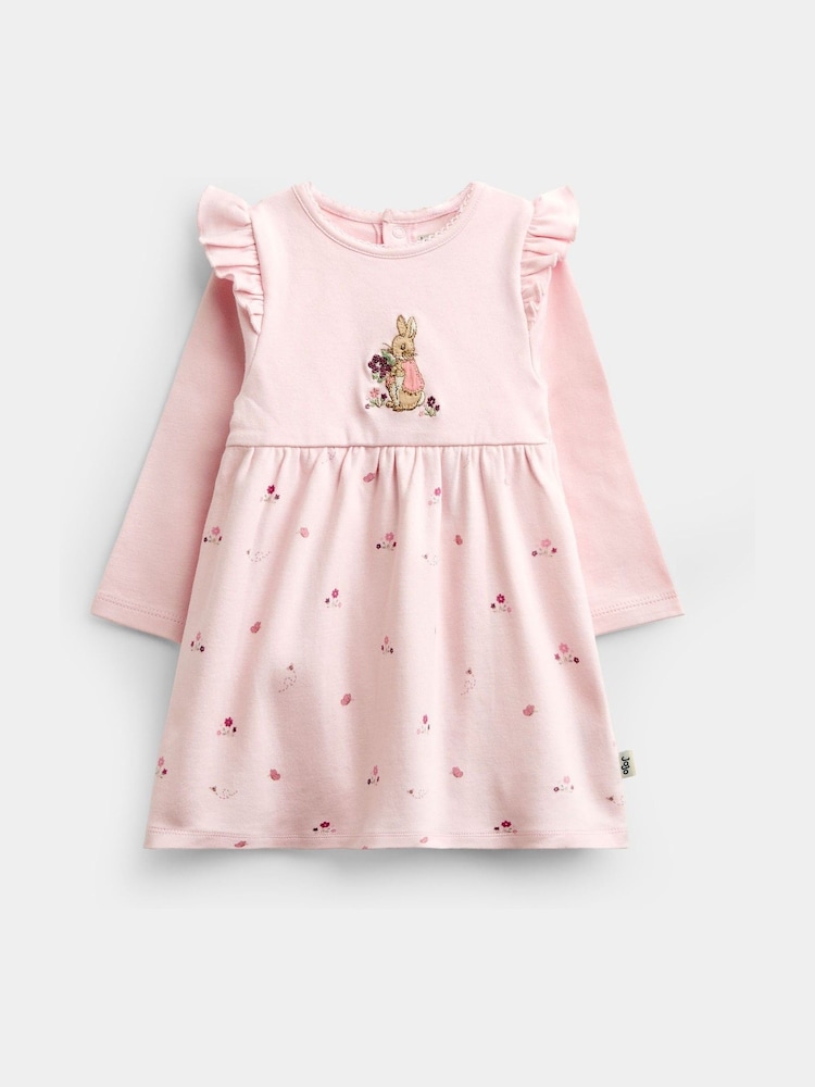 JoJo Maman Bébé Pale Pink Floral Peter Rabbit™ Flopsy Dress & Headband Set - Image 1 of 4