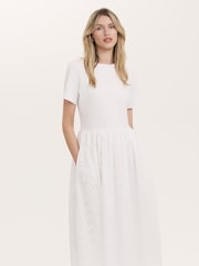 Alb - Finery Brea Embroidered Cotton Rich Midi Dress - Imaginea 2 din 4