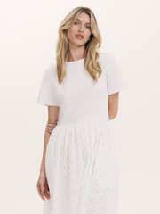 Alb - Finery Brea Embroidered Cotton Rich Midi Dress - Imaginea 3 din 4