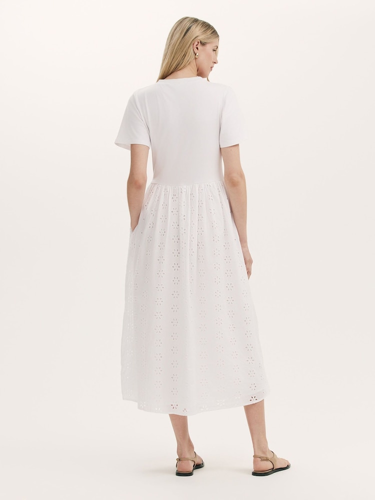 Alb - Finery Brea Embroidered Cotton Rich Midi Dress - Imaginea 4 din 4