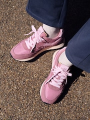 self. Pink Mixed Material Panel Lace Up Trainers - Image 1 of 3