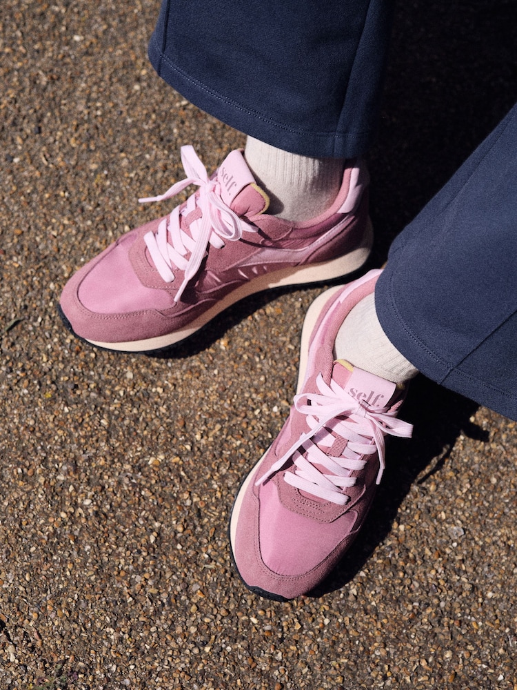 self. Pink Mixed Material Panel Lace Up Trainers - Image 1 of 3 self. Pink Mixed Material Panel Lace Up Trainers - Image 1 of 3