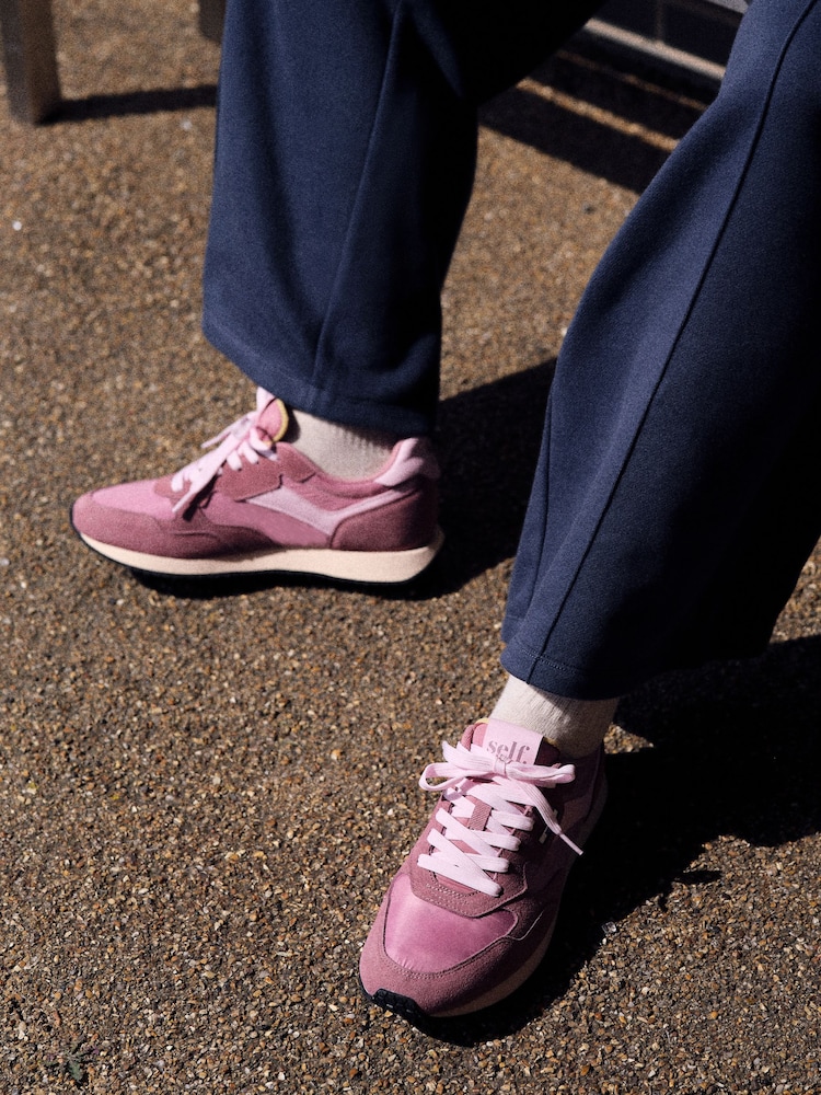self. Pink Mixed Material Panel Lace Up Trainers - Image 3 of 3 self. Pink Mixed Material Panel Lace Up Trainers - Image 3 of 3