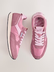 self. Pink Mixed Material Panel Lace Up Trainers - Image 4 of 9