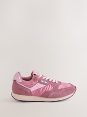 self. Pink Mixed Material Panel Lace Up Trainers - Image 6 of 9