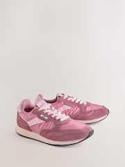 self. Pink Mixed Material Panel Lace Up Trainers - Image 7 of 9