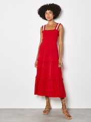 أحمر - Apricot Tiered Lace Trim Midi Dress - Image 2 of 4