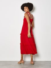 أحمر - Apricot Tiered Lace Trim Midi Dress - Image 4 of 4