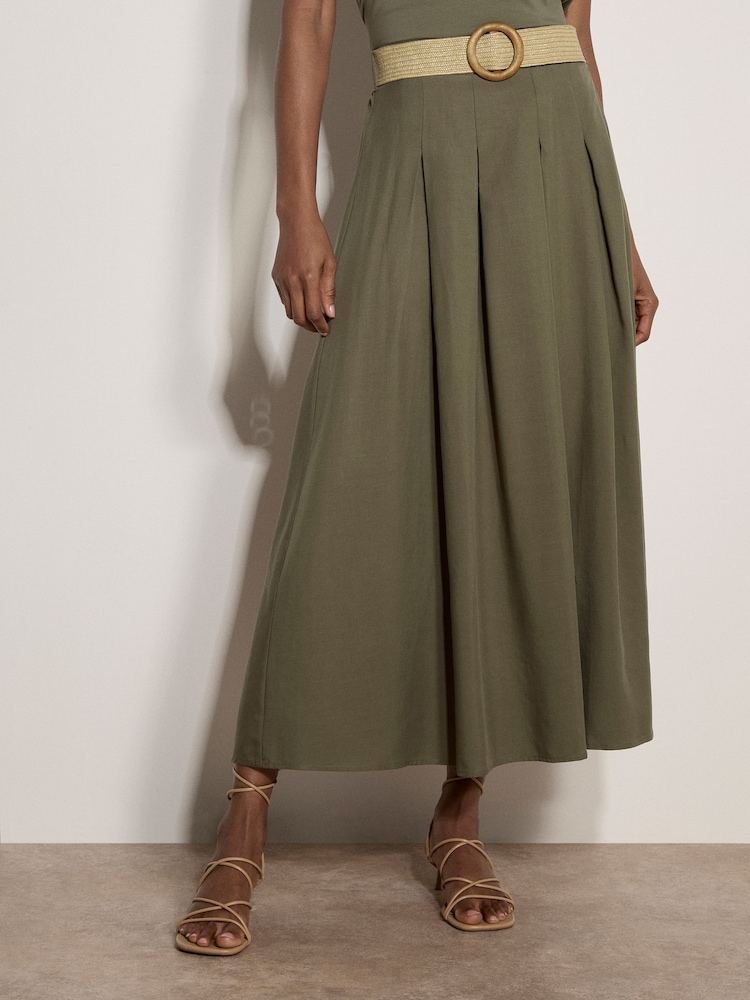 Apricot Green Boho Slub Belted Midi Skirt - Image 2 of 4