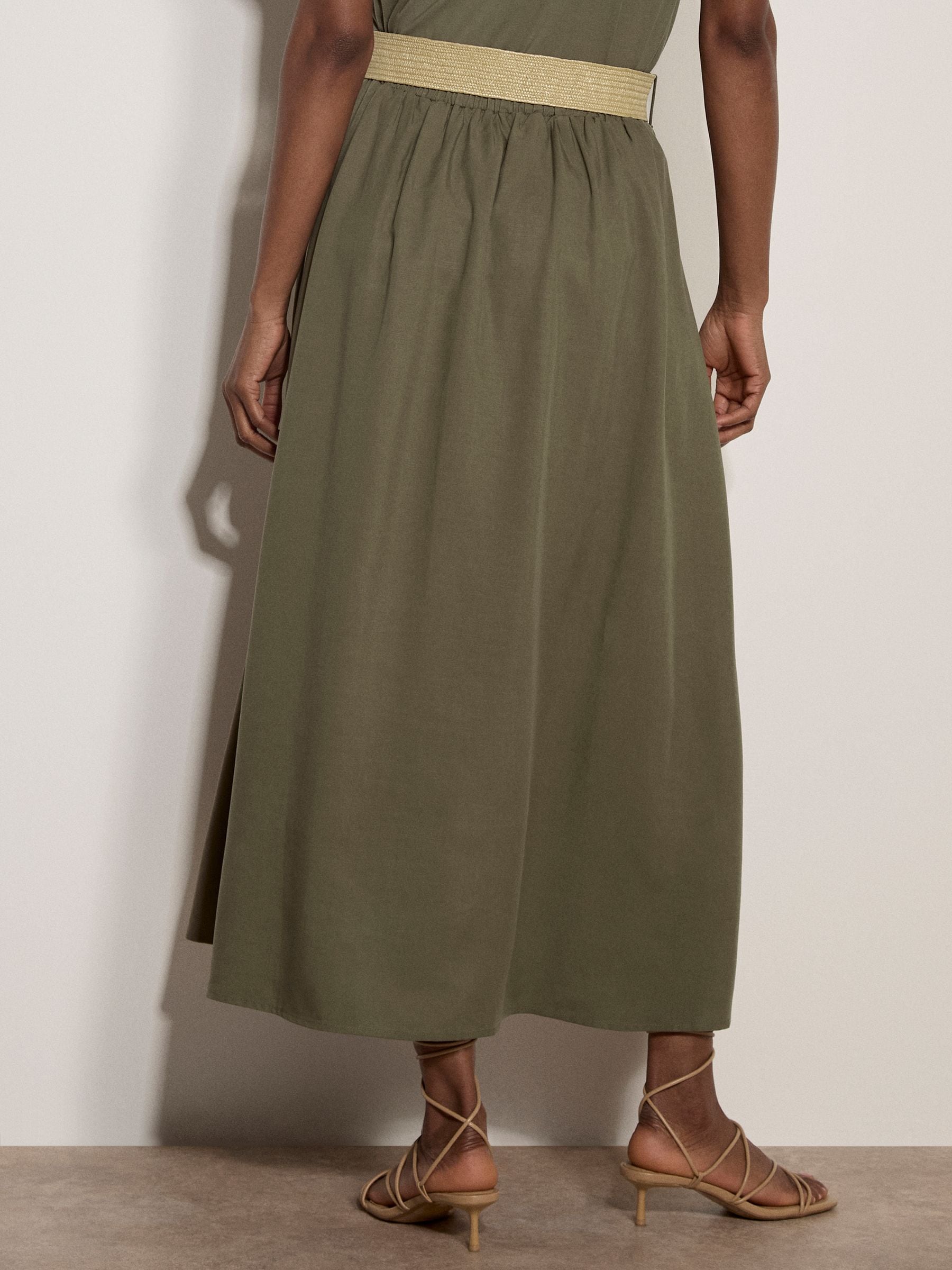 Buy Apricot Green Boho Slub Belted Midi Skirt from the Next UK