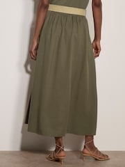 Apricot Green Boho Slub Belted Midi Skirt - Image 3 of 4