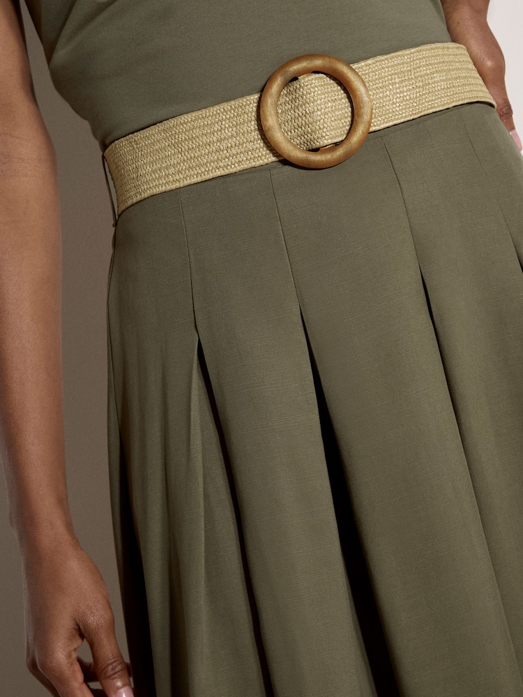 Apricot Green Boho Slub Belted Midi Skirt - Image 4 of 4
