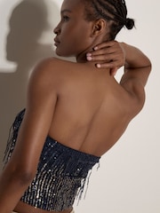 Apricot Blue Fringe Sequin Bandeau Crop Top - Image 4 of 4