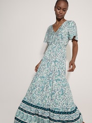 أزرق - Apricot Paisley Print Tiered Maxi Dress - Image 2 of 5