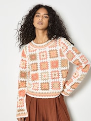 Apricot Orange Crochet Squares Jumper - Image 1 of 5