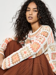 Apricot Orange Crochet Squares Jumper - Image 4 of 5