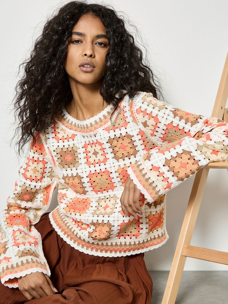 Apricot Orange Crochet Squares Jumper - Image 5 of 5 Apricot Orange Crochet Squares Jumper - Image 5 of 5