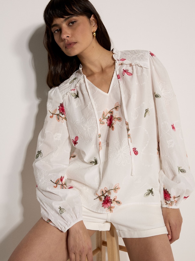 Apricot White Floral Embroidered Blouse - Image 1 of 4