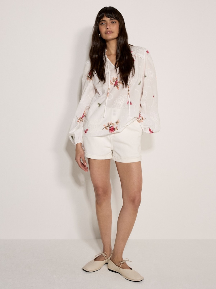 Apricot White Floral Embroidered Blouse - Image 2 of 4