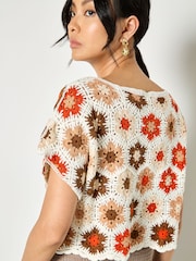 Apricot Orange Hexagon Flowers Crochet Top - Image 4 of 4