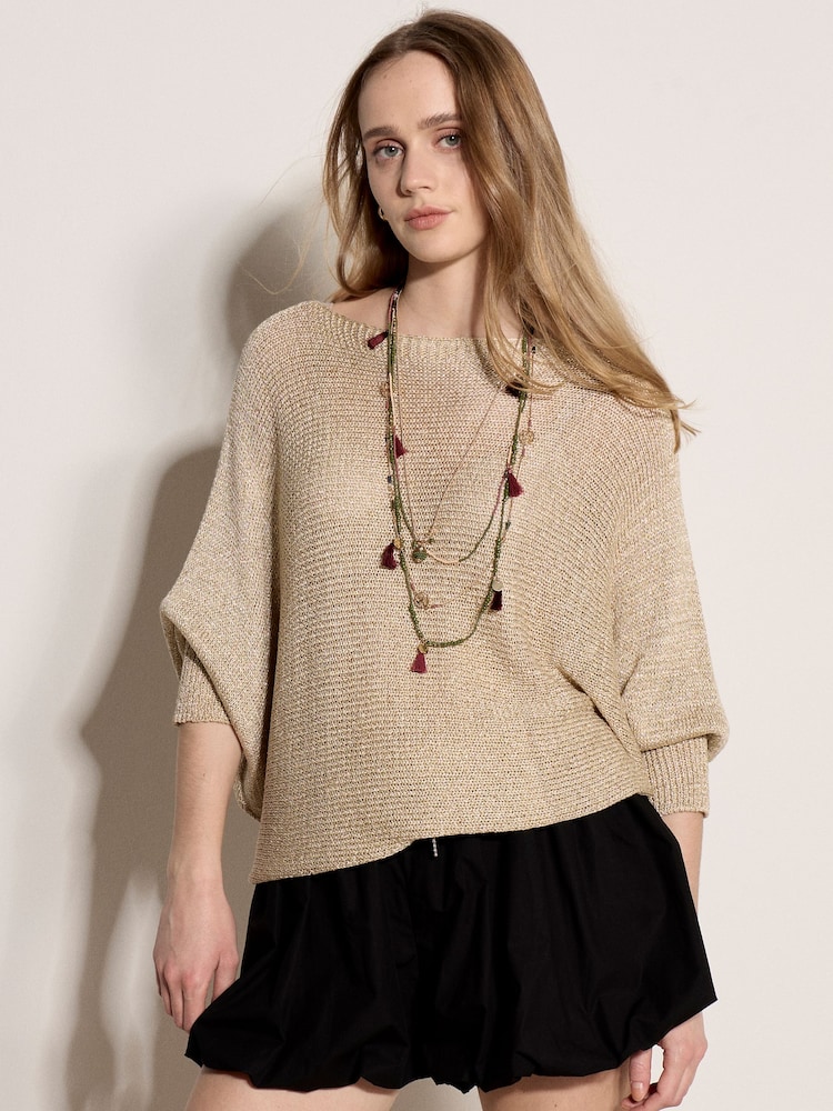 Apricot Gold Shimmer Open Knit Jumper - Image 1 of 5