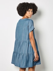 Apricot Blue Embroidered Denim Tiered Mini Dress - Image 2 of 4
