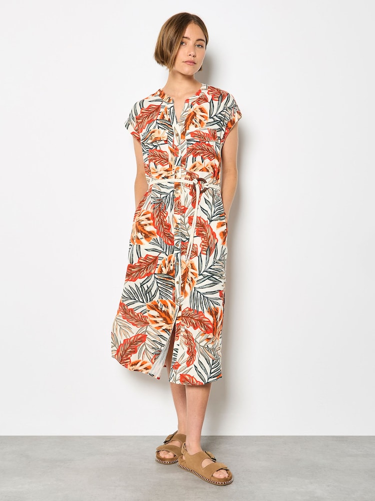 Apricot Green Leaf Shirt Midi Dress - Image 1 of 4