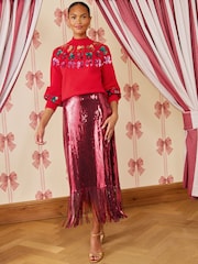 Love & Roses Sequin Bow Detail Funnel Neck Christmas Knitted Jumper - Bild 3 av 5