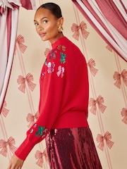 Love & Roses Sequin Bow Detail Funnel Neck Christmas Knitted Jumper - Bild 5 av 5