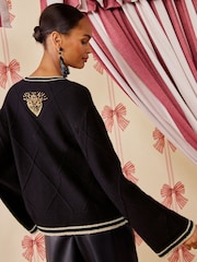 Love & Roses X Kate Fox Black Lucky Embroidered Detail Crew Neck Sparkle Detail Knitted Jumper - Image 5 of 5