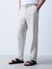 Navy/Grey Slim Fit Linen Blend Twill Trousers 2 Pack - Image 1 of 6