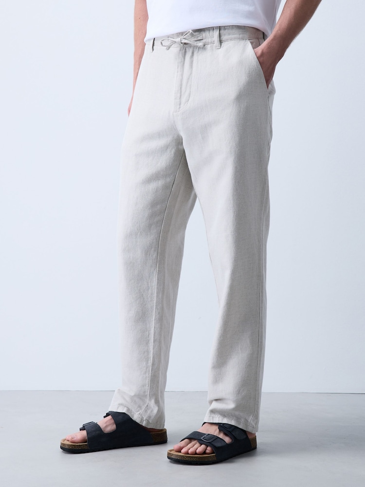 Navy/Grey Slim Fit Linen Blend Twill Trousers 2 Pack - Image 1 of 6 Navy/Grey Slim Fit Linen Blend Twill Trousers 2 Pack - Image 1 of 6