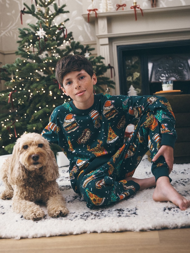 Green All Over Food Christmas Pyjamas Set (3-16yrs) - Image 1 of 3