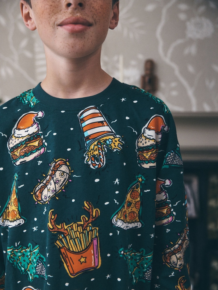 Green All Over Food Christmas Pyjamas Set (3-16yrs) - Image 3 of 3