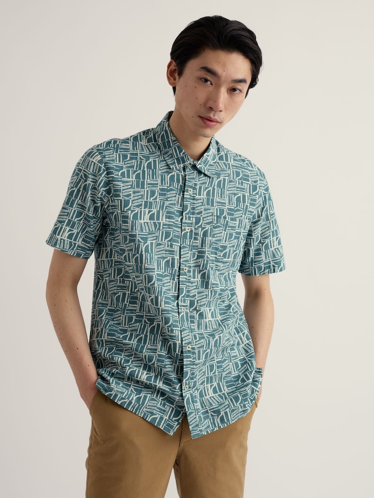 Seasalt Cornwall Teal Blue Palores Short Sleeve Shirt - Image 2 of 5 Seasalt Cornwall Teal Blue Palores Short Sleeve Shirt - Image 2 of 5