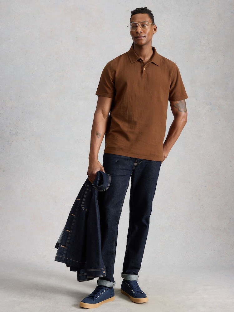 White Stuff Brown Anderby Woven Polo Shirt - Image 1 of 6