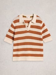 White Stuff Cooper Knitted Stripe Polo Shirt - Image 1 of 2