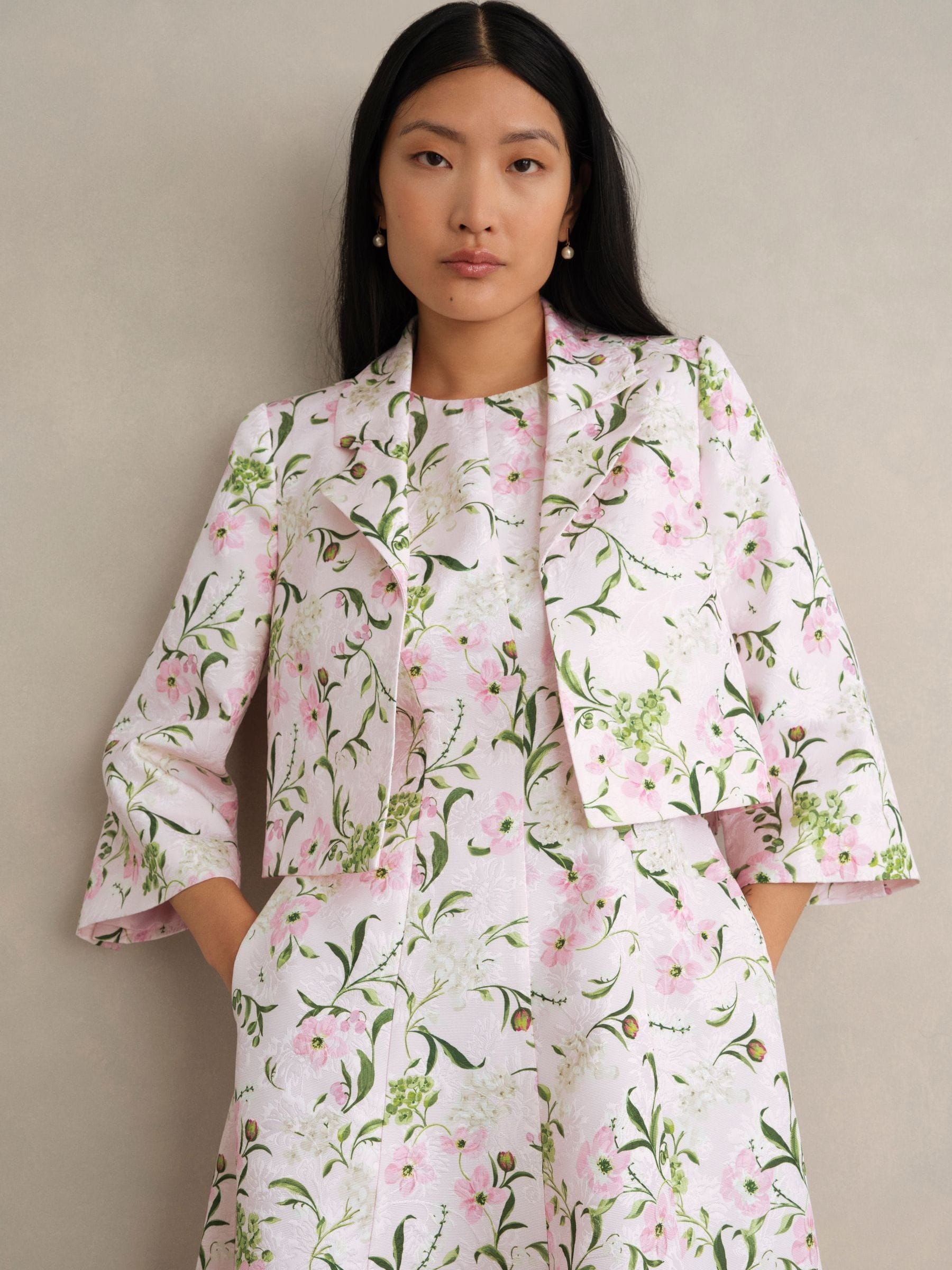 Hobbs Women's Pale Pink Multi Lana Floral Jacquard Jacket
