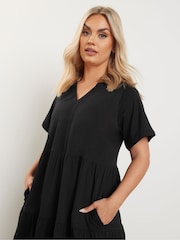 Yours Curve Black Tiered Cotton Midaxi Dress - Image 2 of 5