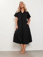 Yours Curve Black Tiered Cotton Midaxi Dress - Image 3 of 5