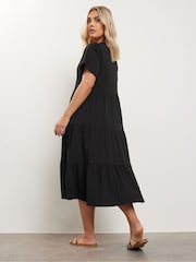 Yours Curve Black Tiered Cotton Midaxi Dress - Image 4 of 5