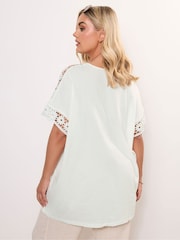 Yours Curve White Crochet Sleeve Boxy T-Shirt - Image 3 of 6