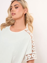 Yours Curve White Crochet Sleeve Boxy T-Shirt - Image 5 of 6