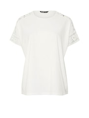 Yours Curve White Crochet Sleeve Boxy T-Shirt - Image 6 of 6